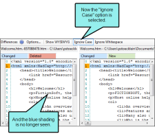 The Differences Editor set to ignor case in lettering.