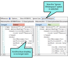 The Differences Editor set to ignore whitespace.