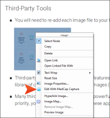 Context menu showing ease of editing images with Capture when using profiles and palettes.