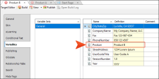 The Target Editor to customize the variable definition for a target and product.