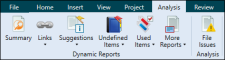 The Analysis ribbon as it pertains to scanning files and running dynamic reports.