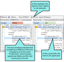 The Differences Editor not set to ignore case in lettering, and highlights any inconsistencies.