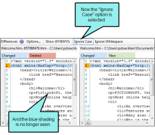 The Differences Editor set to ignor case in lettering.