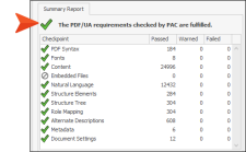 A PDF checker summarizing a document scan and showing it as compliant.