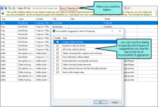 Click to search properties, to show list of accessibility suggestions.