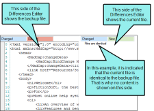 The Differences Editor showing a backup file and an identical current file.