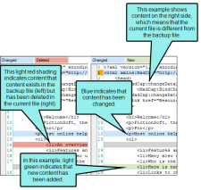 The Differences Editor showing the backup and current files have changes between them. 