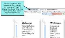 The Differences Editor displayed in WYSIWYG format rather than with tags.