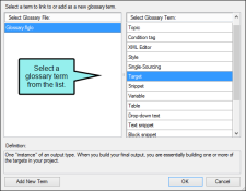 Image of example showing the selection of a glossary term.