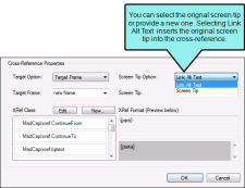 The cross-reference option to add an original screen tip to the xref.