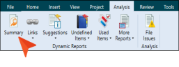 The dynamic reports Summary button available on the Analysis ribbon.