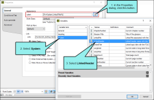 The Properties dialog using the LinkedHeader variable, rather than using a title entry.