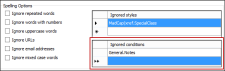Ignored conditions area of Spelling tab