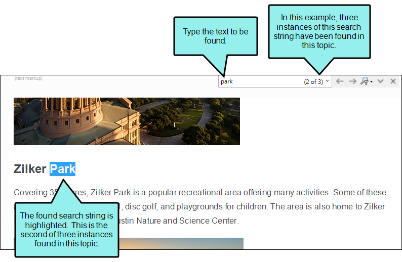 Image showing an example of the counter in a quick find search.