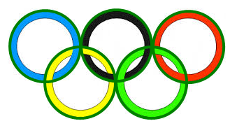 Image of Olympic circles with a dark green circle around each.