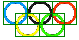 Image of Olympic circles with a rectangle around each.