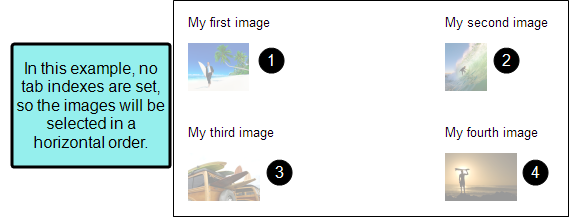 Image showing how tab indexes can be used to select images in a horizontal order.
