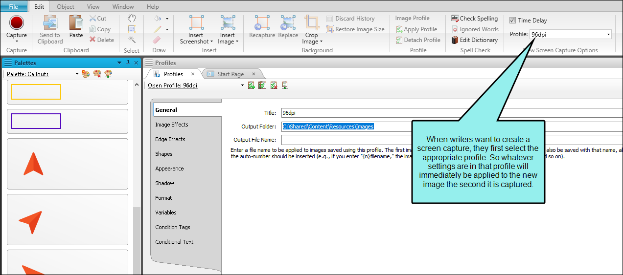 Capture Interface Example of setting a profile using MadCap Capture.