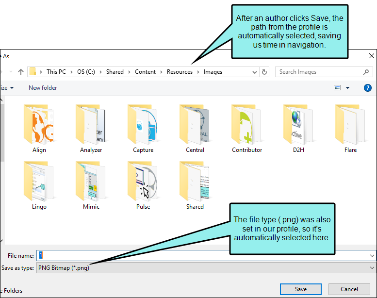 Capture Profile A profile set in Capture can automatically navigate to save locations.