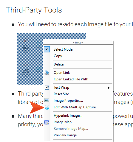 Edit Capture Image Context menu showing ease of editing images with Capture when using profiles and palettes.