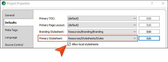 Project Stylesheet The primary stylesheet set at the project level that the MadCap Doc Team uses.