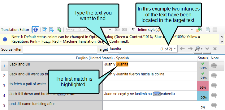 Image showing an example of the counter in a quick find search.