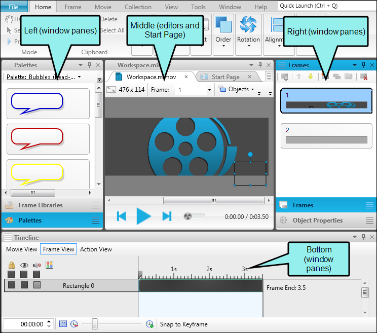Main Sections of the Interface